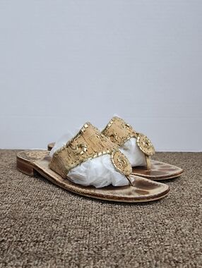 Jack Rogers Cork & Gold Leather Sandals Sz 8 Womens